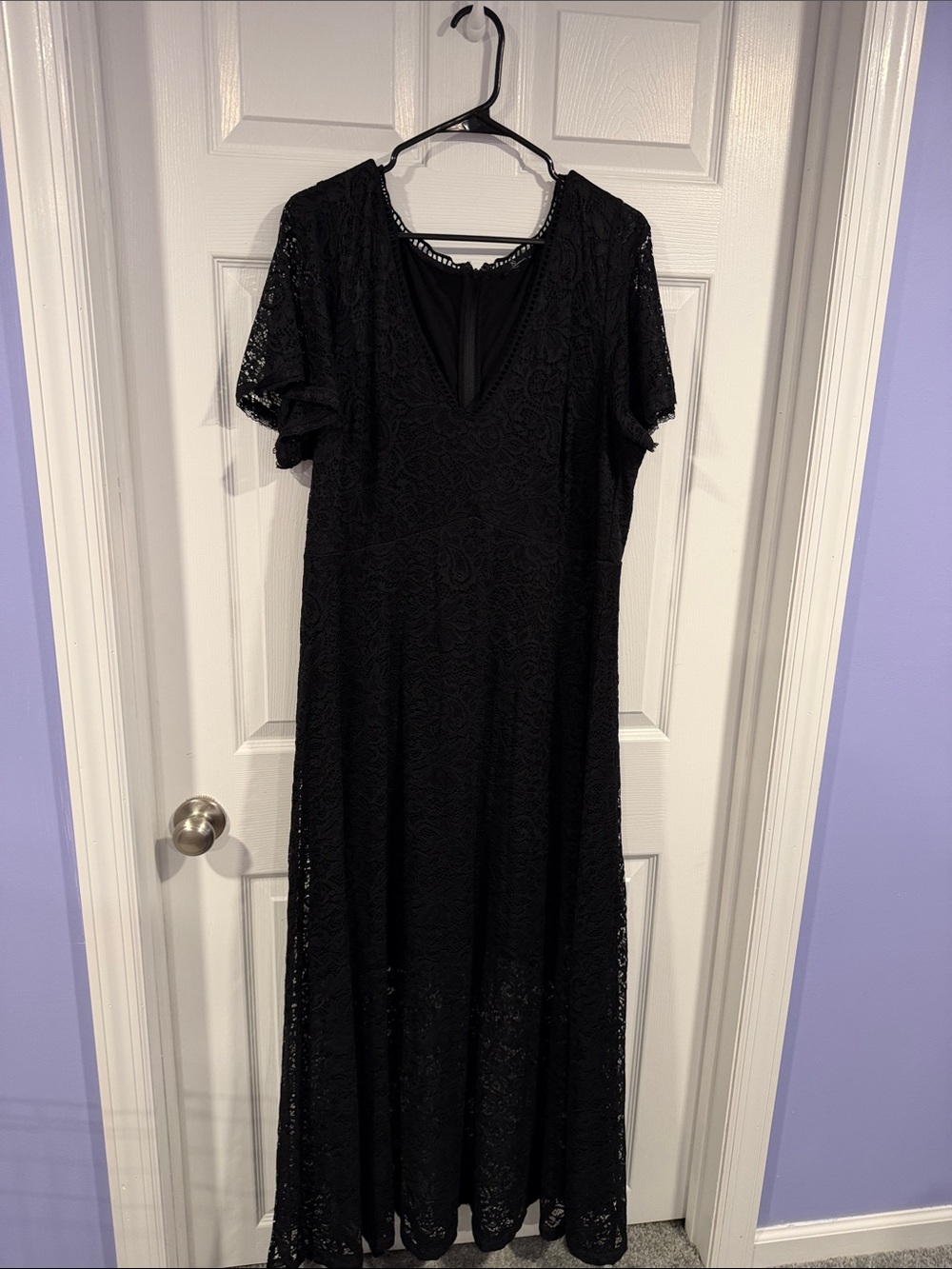 Black Lace Short-Sleeve Maxi Dress - Elegant Women's Evening Dress